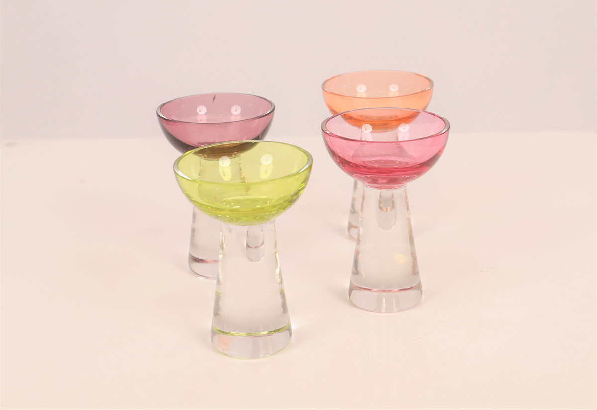 Four colored glass cups, Art Deco model