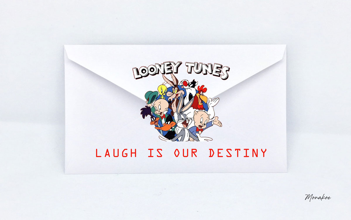 Looney Tunes 2 Envelope, Laugh is your destiny, Monakoe, printed on Fine Art Paper, Black Frame, 10 copies, Dimension 36 x 57,5cm