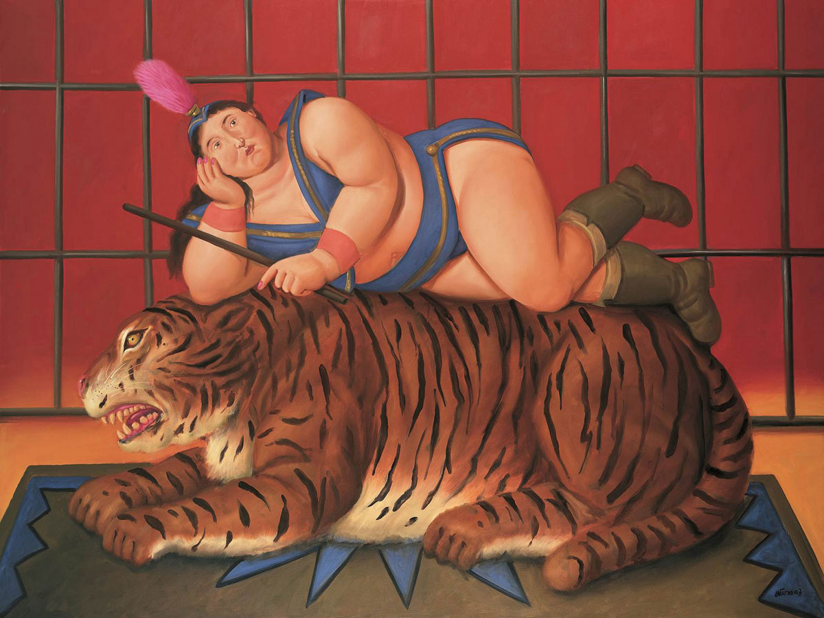 Dompteur de tigre 2007), Print d'après Fernando Botero, épreuve en couleur, signé sur papier Arches dans la planche, cachet de l'éditeur numéroté sur 150, encadré avec certificat de l'éditeur, 28x38cm