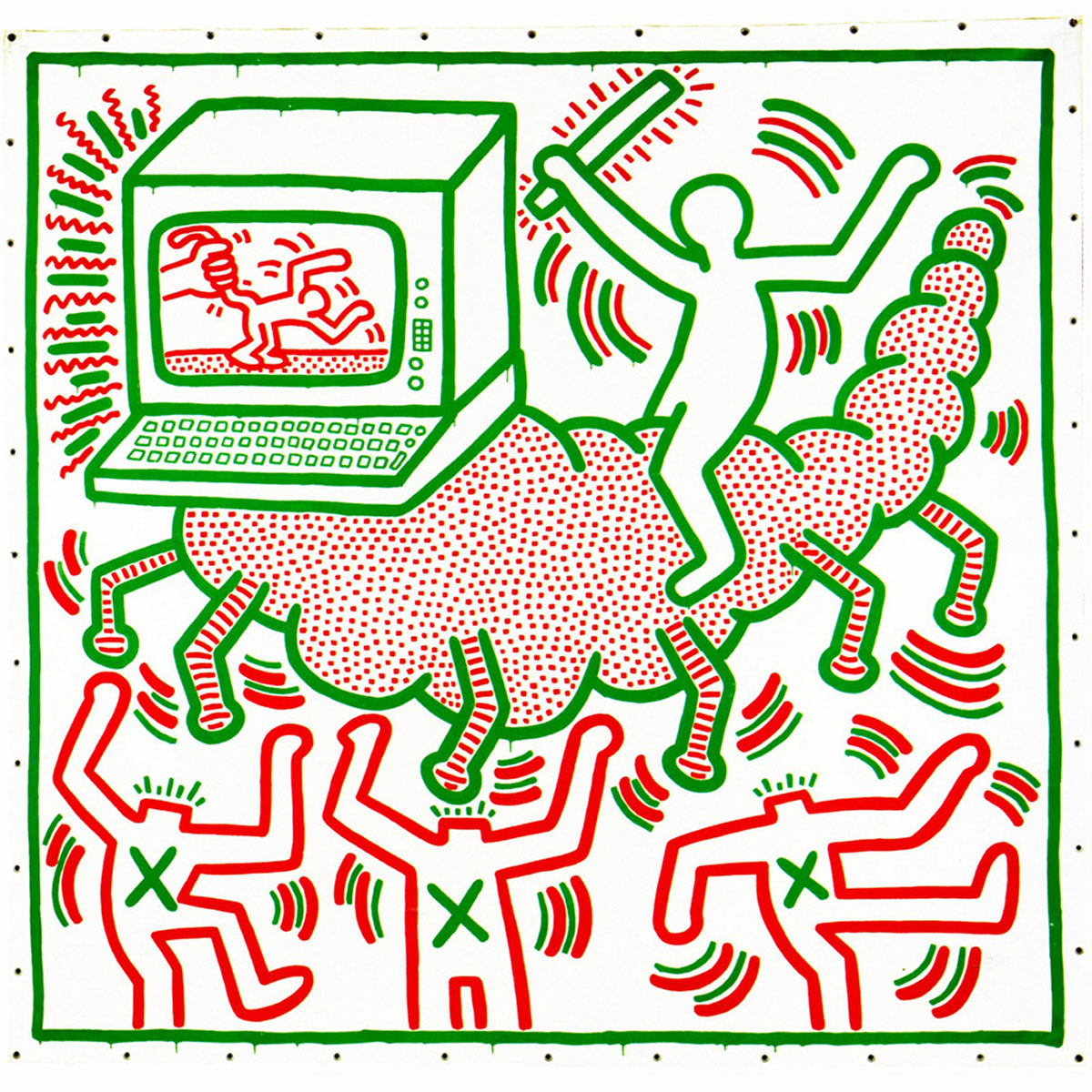 TV, Print, d'après Keith Haring, Épreuve en couleur signée sur papier Arches dans la planche, et cachet de l’éditeur numéroté sur 150, encadré avec certificat de l’éditeur, Dimensions 28x38 cm