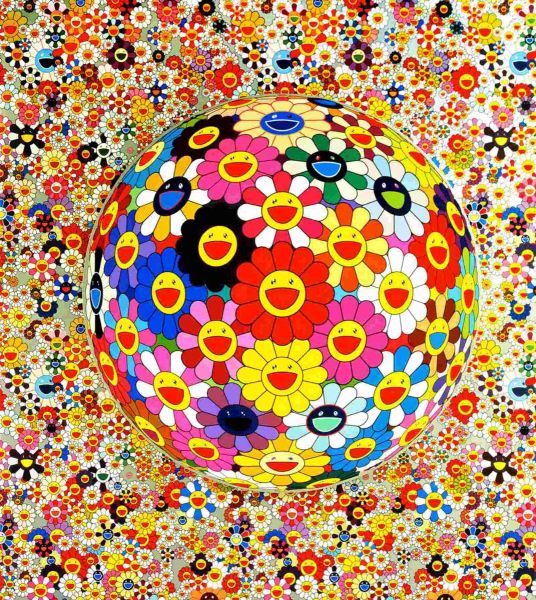 Flower Ball 3D, Print d'après Takashi Murakami, épreuve en couleur, signé sur papier Arches dans la planche, cachet de l'éditeur numéroté sur 150, encadré avec certificat de l'éditeur, 28x38cm