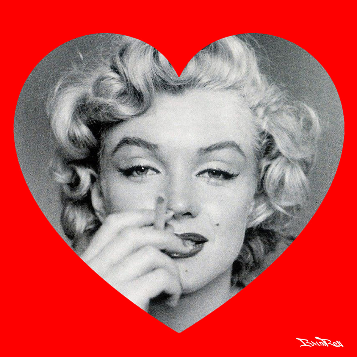 Marilyn Cœur rouge, BrainRoy, Finition verre acrylique print, encadré en caisse Américaine, Dimension 60 x 60 cm, édité en 6 exemplaires avec certificats