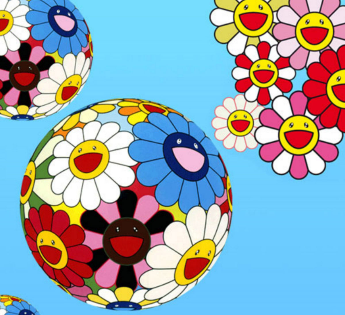 Balls, Print d'après Takashi Murakami, épreuve en couleur, signé sur papier Arches dans la planche, cachet de l'éditeur numéroté sur 150, encadré avec certificat de l'éditeur, 28x38cm