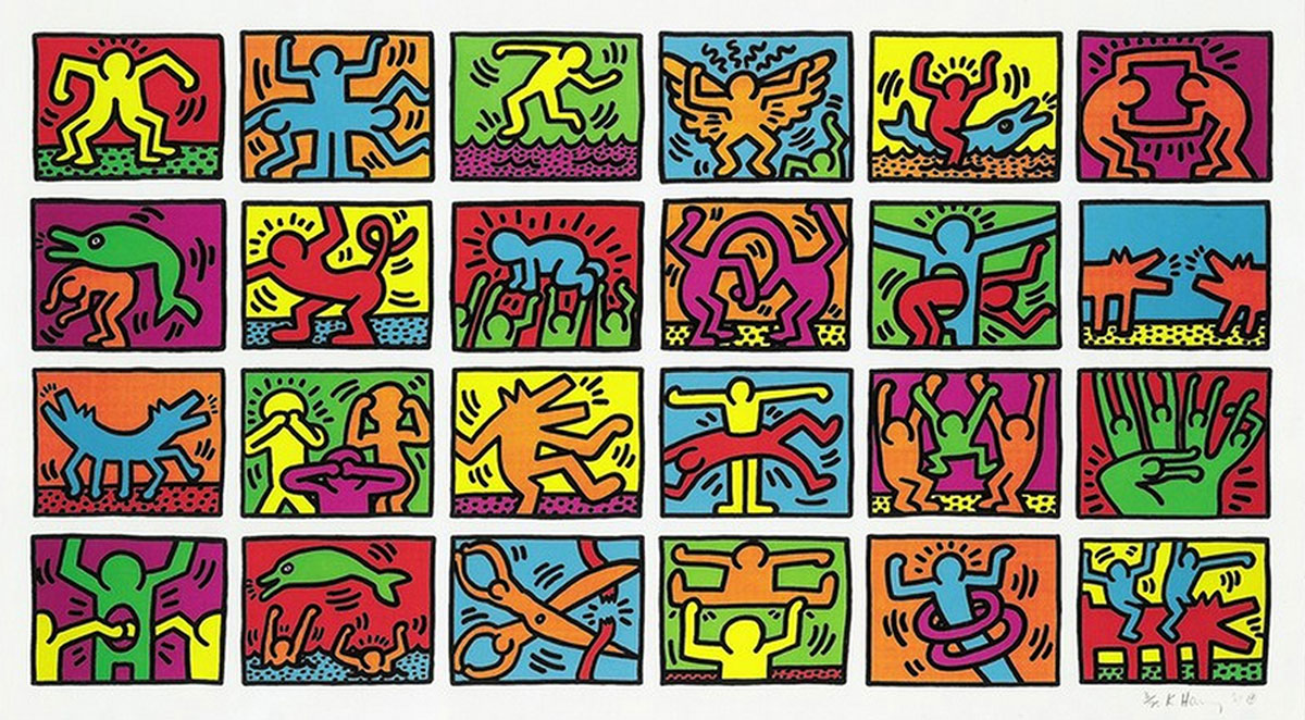 Retrospect, Print, after Keith Haring, Color print signed on Arches paper in the plate, and publisher's stamp numbered on 150, framed with publisher's certificate, Dimensions 28x38 cm