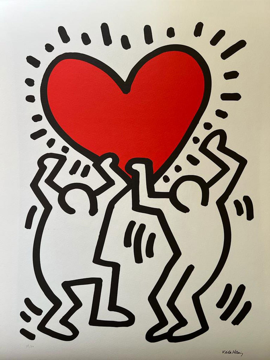 Heart, d'après Keith Haring, lithographie imprimée sur papier Beaux Arts, Taille 70 x 50, édité en 150 exemplaires