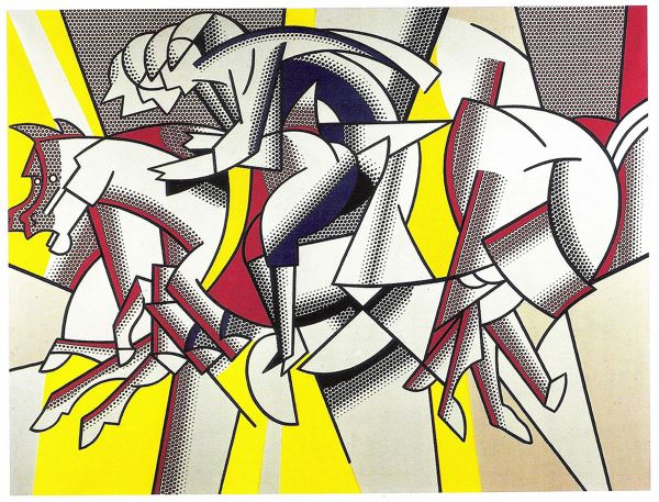 Cavalier rouge (1974), Print d'après Roy Lichtenstein, épreuve en couleur, signé sur papier Arches dans la planche, cachet de l'éditeur numéroté sur 150, encadré avec certificat de l'éditeur, 28x38cm