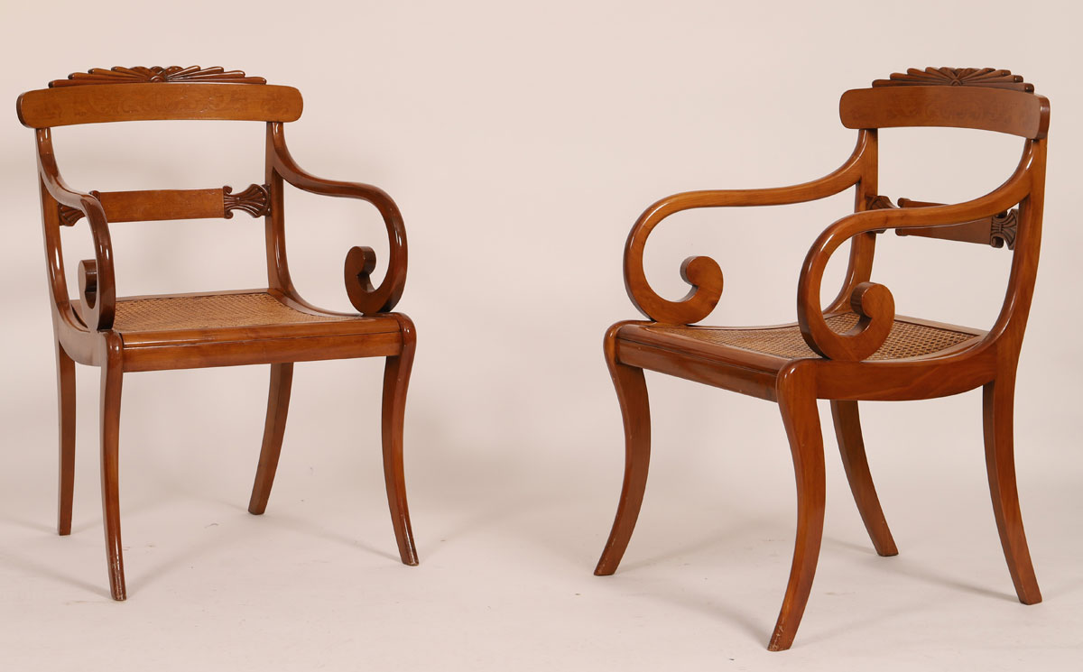 Caned armchairs