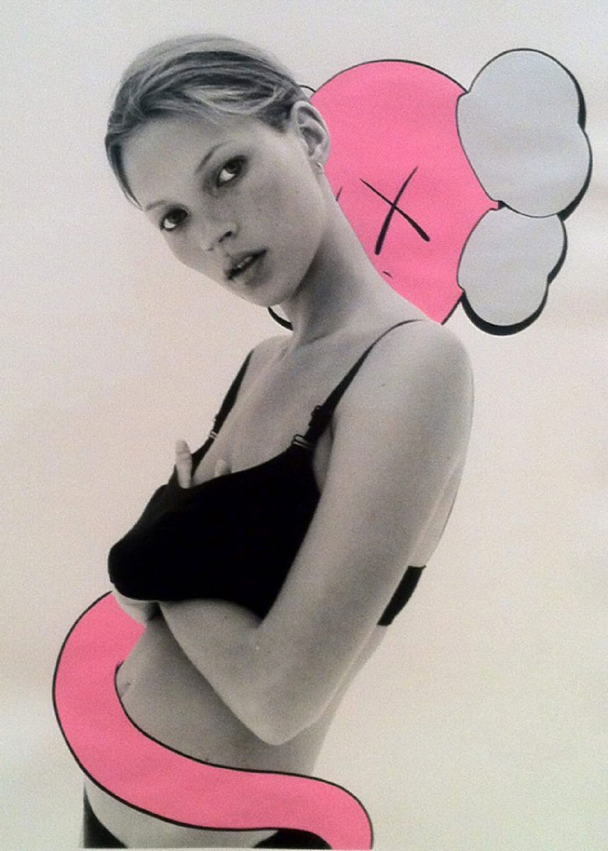 Kaws (d'après), Affiche Kate Moss & Pink Companion, Papier Affiche, Dimension 40 x 21 cm,