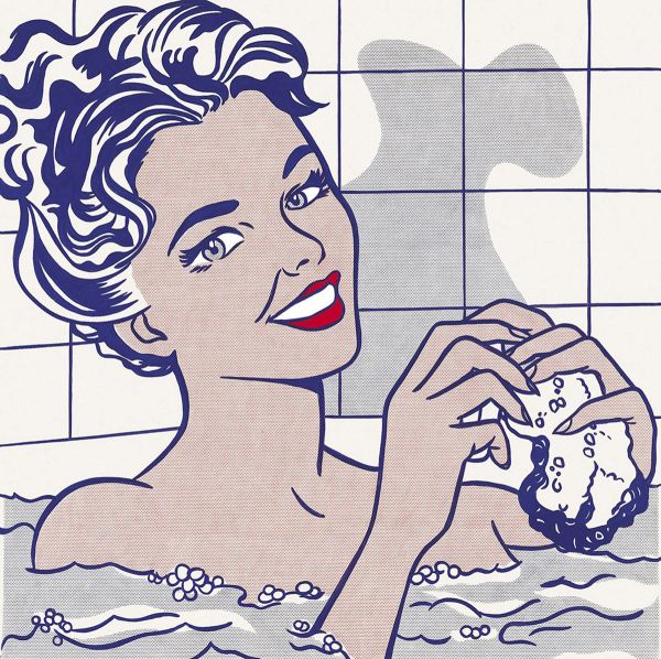 Woman in bath (1963), Print d'après Roy Lichtenstein, épreuve en couleur, signé sur papier Arches dans la planche, cachet de l'éditeur numéroté sur 150, encadré avec certificat de l'éditeur, 28x38cm