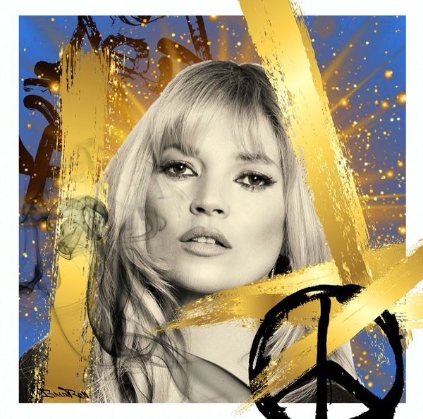 Kate Moss Or, BrainRoy, Finition verre acrylique print, encadré en caisse Américaine, Dimension 100 x 100 cm, édité en 6 exemplaires avec certificats