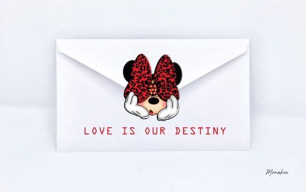 Enveloppe Minnie, Love is your destiny, Monakoe, imprimé sur Papier Beaux Arts contrecollé, Cadre Noir, 10 exemplaires, Dimension 36 x 57,5cm