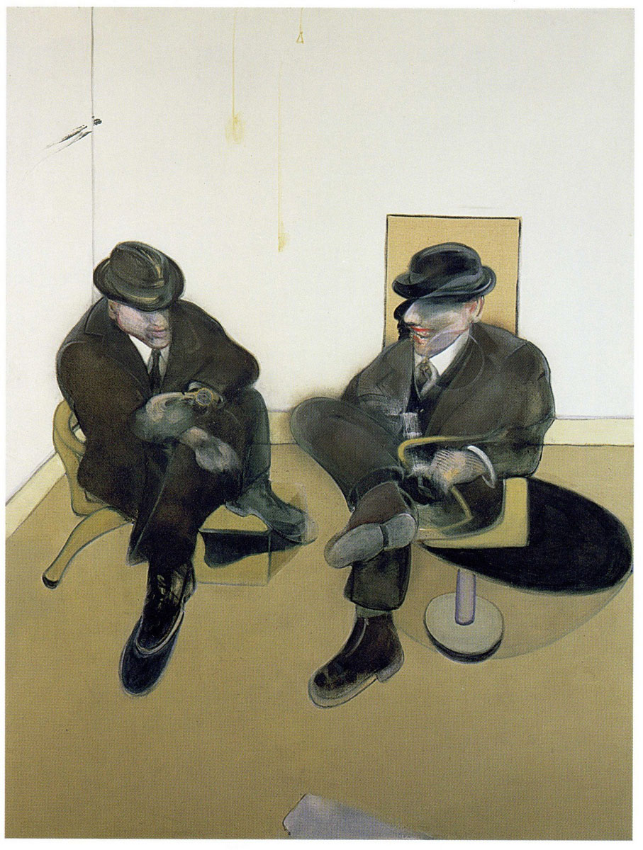 Hommes Assis (1979), Print d'après François Bacon, épreuve en couleur, signé sur papier Arches dans la planche, cachet de l'éditeur numéroté sur 150, encadré avec certificat de l'éditeur, 28x38cm