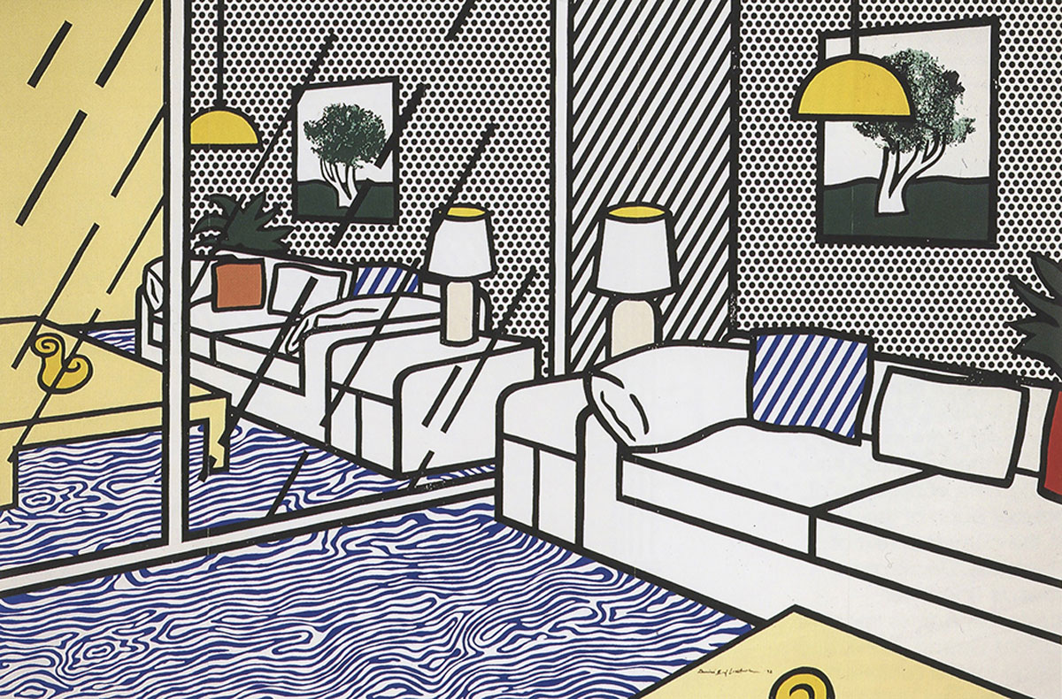 Blue Floor, Print after Roy Lichtenstein, color proof, signed on Arches paper in the plate, publisher's stamp numbered on 150, framed with publisher's certificate, 28x38cm