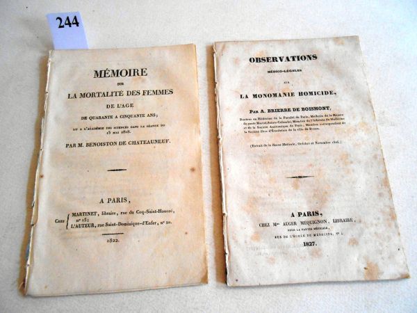 MORTALITE des FEMMES de 40 à 50 ans. Par Benoiston. 1822, 30 pages.