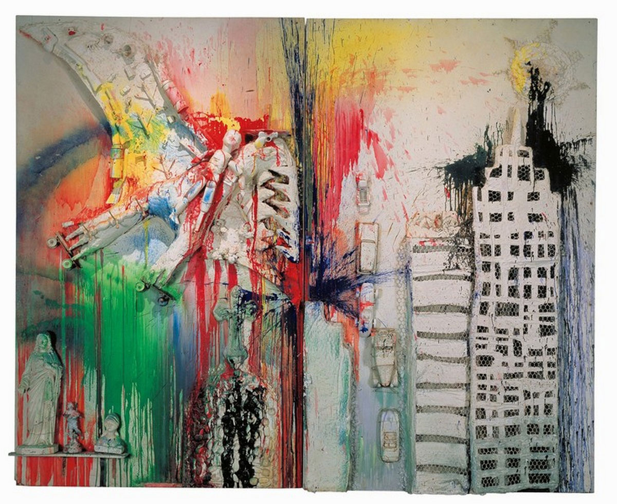 Pirodactyl Over New York (1962), Print, after Niki de Saint Phalle, Color print signed on Arches paper in the plate, and publisher's stamp numbered on 150, framed with publisher's certificate, Dimensions 28x38 cm