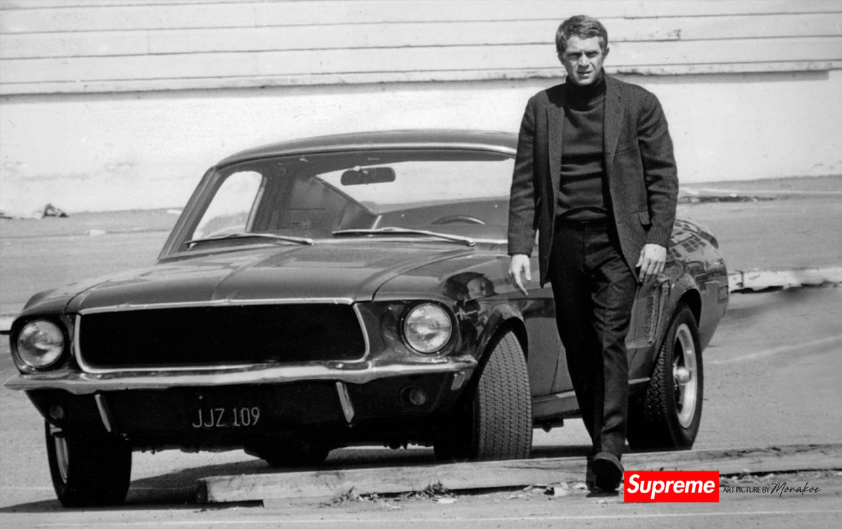 Steeve McQueen 2, Supreme by Monakoe, Photo imprimée sur papier brillant, Finition argentique, encadré encadré, Taille photo 44,5x28, Taille cadre 54,5x38 cm (passe partout blanc), édité en 5 exemplaires