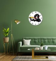 Monkey dial, Monakoe, Battery operated watch, inspired by Banksy's character, Acrylic glass print, framed in American case, 10 pieces, Diam 39cm