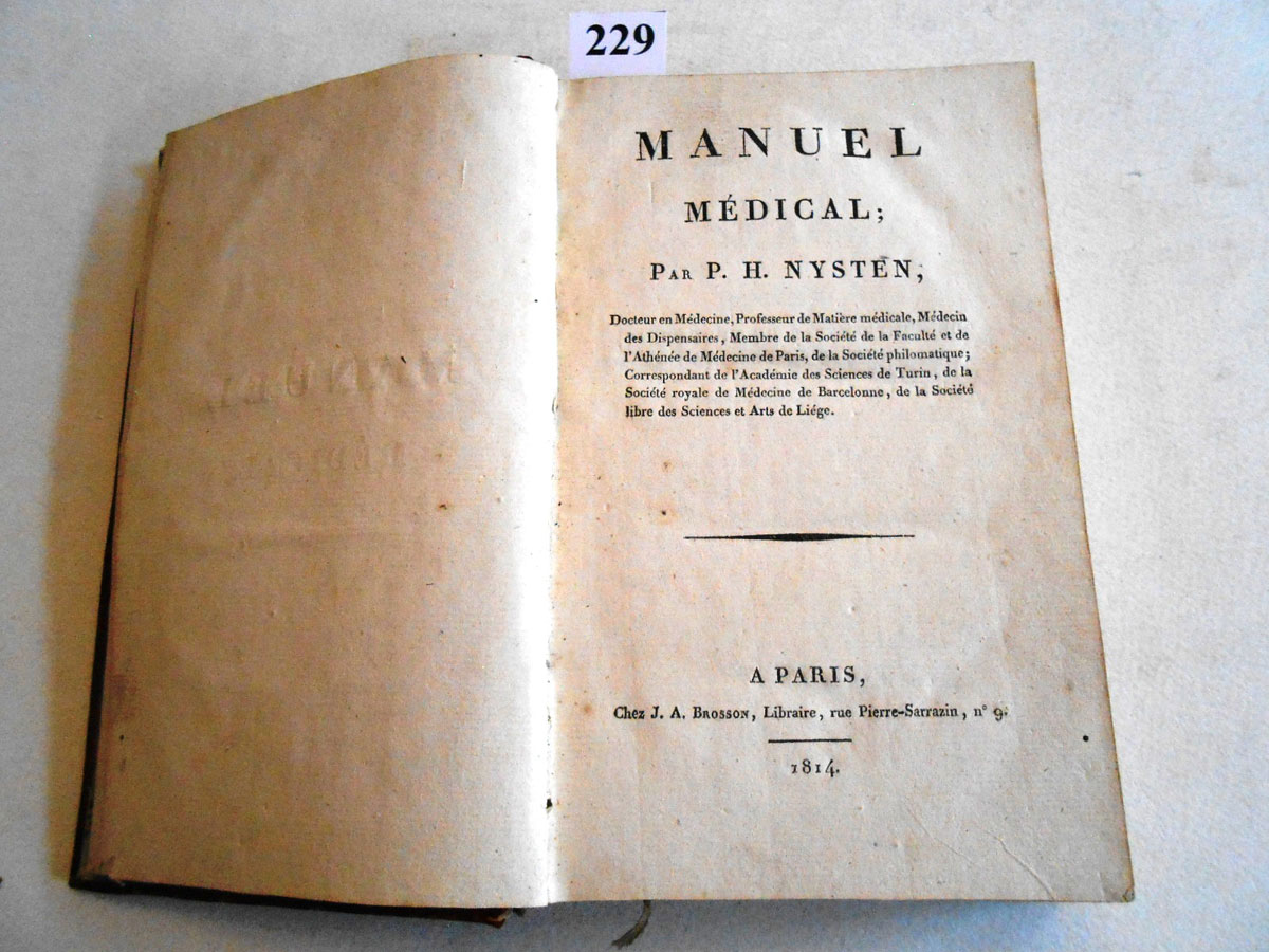 MANUEL MEDICAL et PHARMACOLOGIQUE by NYSTEN member of the SOCIETE PHILOMATIQUE...etc... 