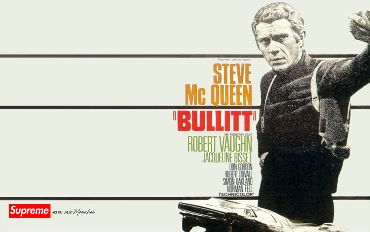 Steeve McQueen Bullit 2, Supreme by Monakoe, Photo printed on glossy paper, Silver finish, framed, Photo size 44,5x28, Frame size 54,5x38 cm (white pass-through), edited in 5 copies