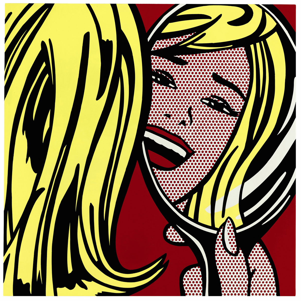 Girl in Mirror (1964), Print after Roy Lichtenstein, color proof, signed on Arches paper in the plate, publisher's stamp numbered on 150, framed with publisher's certificate, 28x38cm