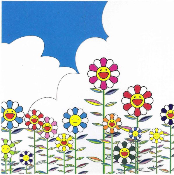 Flowers 2, Print after Takashi Murakami, color proof, signed on Arches paper in the plate, publisher's stamp numbered on 150, framed with publisher's certificate, 28x38cm