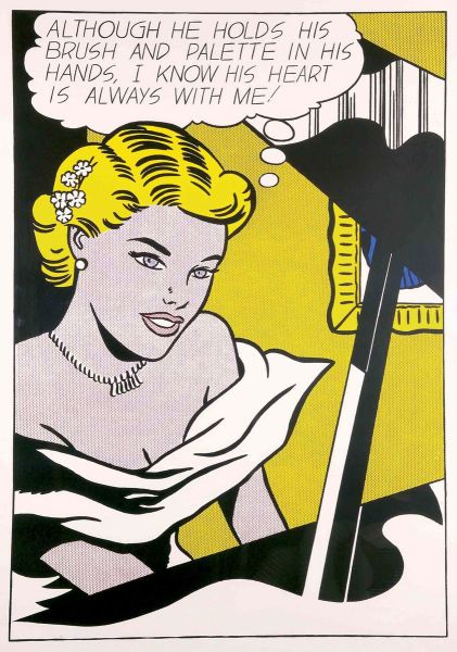 Girl at Piano (1963), Print after Roy Lichtenstein, color proof, signed on Arches paper in the plate, publisher's stamp numbered on 150, framed with publisher's certificate, 28x38cm