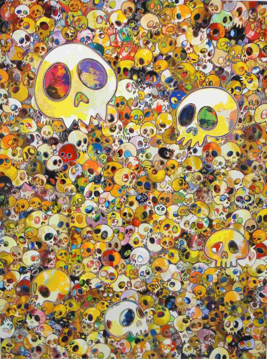 Skulls, Print after Takashi Murakami, color proof, signed on Arches paper in the plate, publisher's stamp numbered on 150, framed with publisher's certificate, 28x38cm