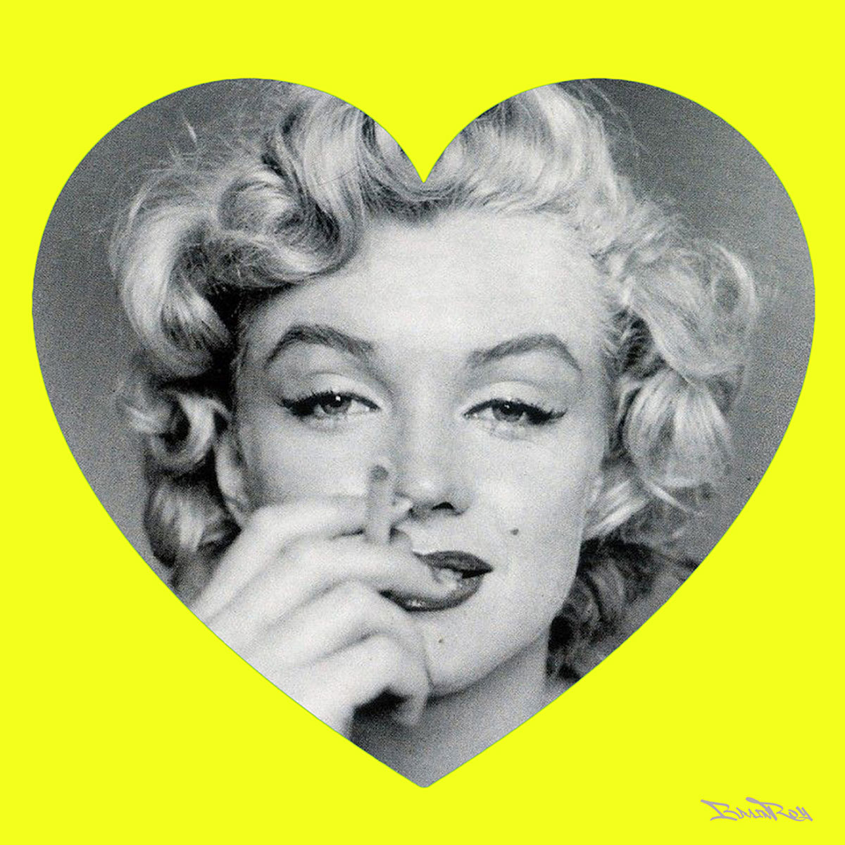 Marilyn Cœur jaune, BrainRoy, Finition verre acrylique print, encadré en caisse Américaine, Dimension 60 x 60 cm, édité en 6 exemplaires avec certificats