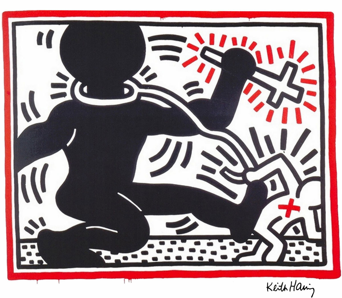 Cross Figure, Print, d'après Keith Haring, Épreuve en couleur signée sur papier Arches dans la planche, et cachet de l’éditeur numéroté sur 150, encadré avec certificat de l’éditeur, Dimensions 28x38 cm