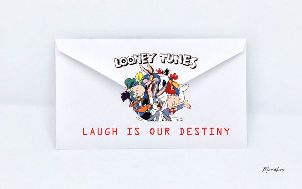 Enveloppe Looney Tunes 2, Laugh is your destiny, Monakoe, imprimé sur Papier Beaux Arts contrecollé, Cadre Noir, 10 exemplaires, Dimension 36 x 57,5cm