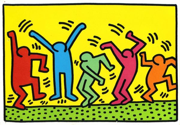 Figures Dancing, Print, d'après Keith Haring, Épreuve en couleur signée sur papier Arches dans la planche, et cachet de l’éditeur numéroté sur 150, encadré avec certificat de l’éditeur, Dimensions 28x38 cm