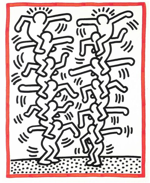 Towers, Print, d'après Keith Haring, Épreuve en couleur signée sur papier Arches dans la planche, et cachet de l’éditeur numéroté sur 150, encadré avec certificat de l’éditeur, Dimensions 28x38 cm