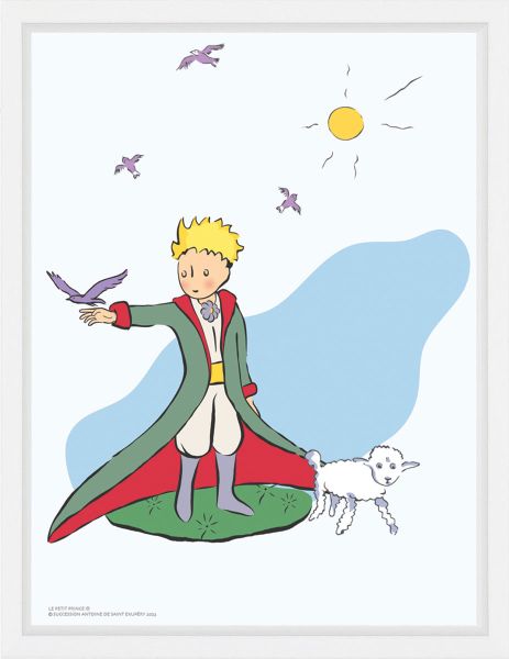 Antoine de Saint-Exupéry - The Little Prince and the birds, Plexiglas Acrylic Glass print, delivered in an American box, size 60X80cm, delivered framed in a white American box. From the original watercolor of Antoine de Saint-Exupéry for his book 