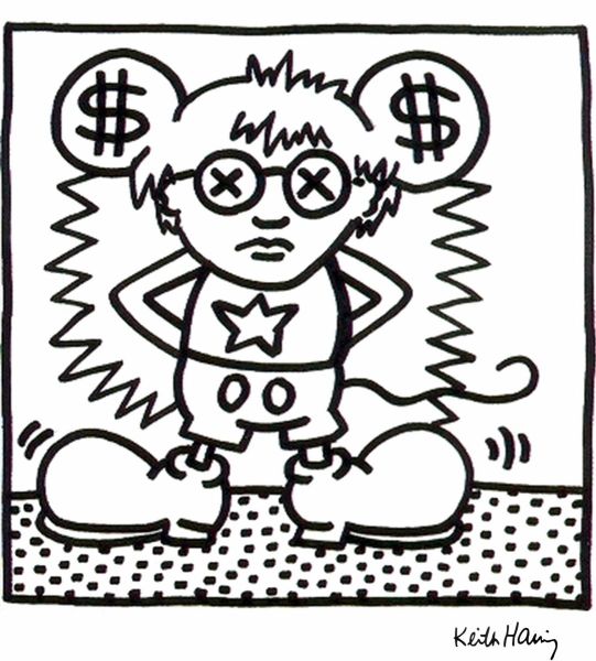 Andy Mouse noir et blanc (1988), Print d'après Keith Haring, épreuve en couleur, signé sur papier Arches dans la planche, cachet de l'éditeur numéroté sur 150, encadré avec certificat de l'éditeur, 28x38cm