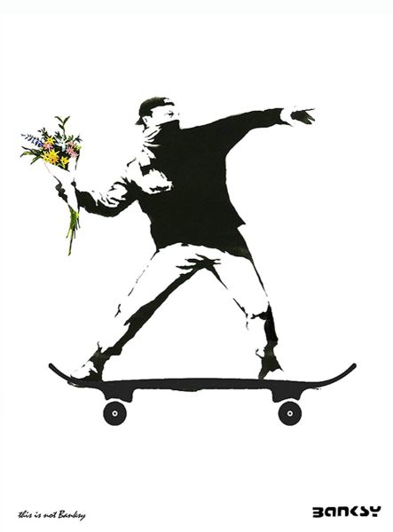 Flower Bomber Skate, Banksy / This is not Banksy, imprimé sur papier Beaux Arts, Taille 28 x38, édité en 6 exemplaires