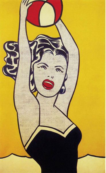 Girl with Ball (1961), Print d'après Roy Lichtenstein, épreuve en couleur, signé sur papier Arches dans la planche, cachet de l'éditeur numéroté sur 150, encadré avec certificat de l'éditeur, 28x38cm