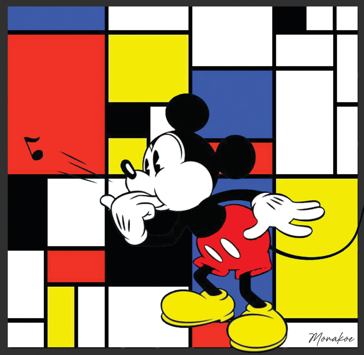 Mickey Mondrian (d'après), Monakoe, Finition verre acrylique print, encadré en caisse Américaine, 6 exemplaires, Dimension 80 x 80 cm