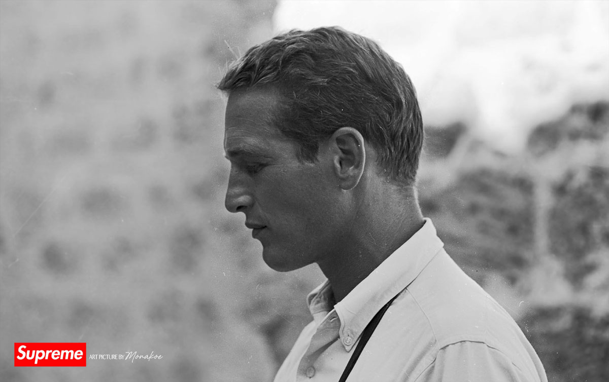 Paul Newman 1, Supreme by Monakoe, Photo imprimée sur papier brillant, Finition argentique, encadré encadré, Taille photo 44,5x28, Taille cadre 54,5x38 cm (passe partout blanc), édité en 5 exemplaires