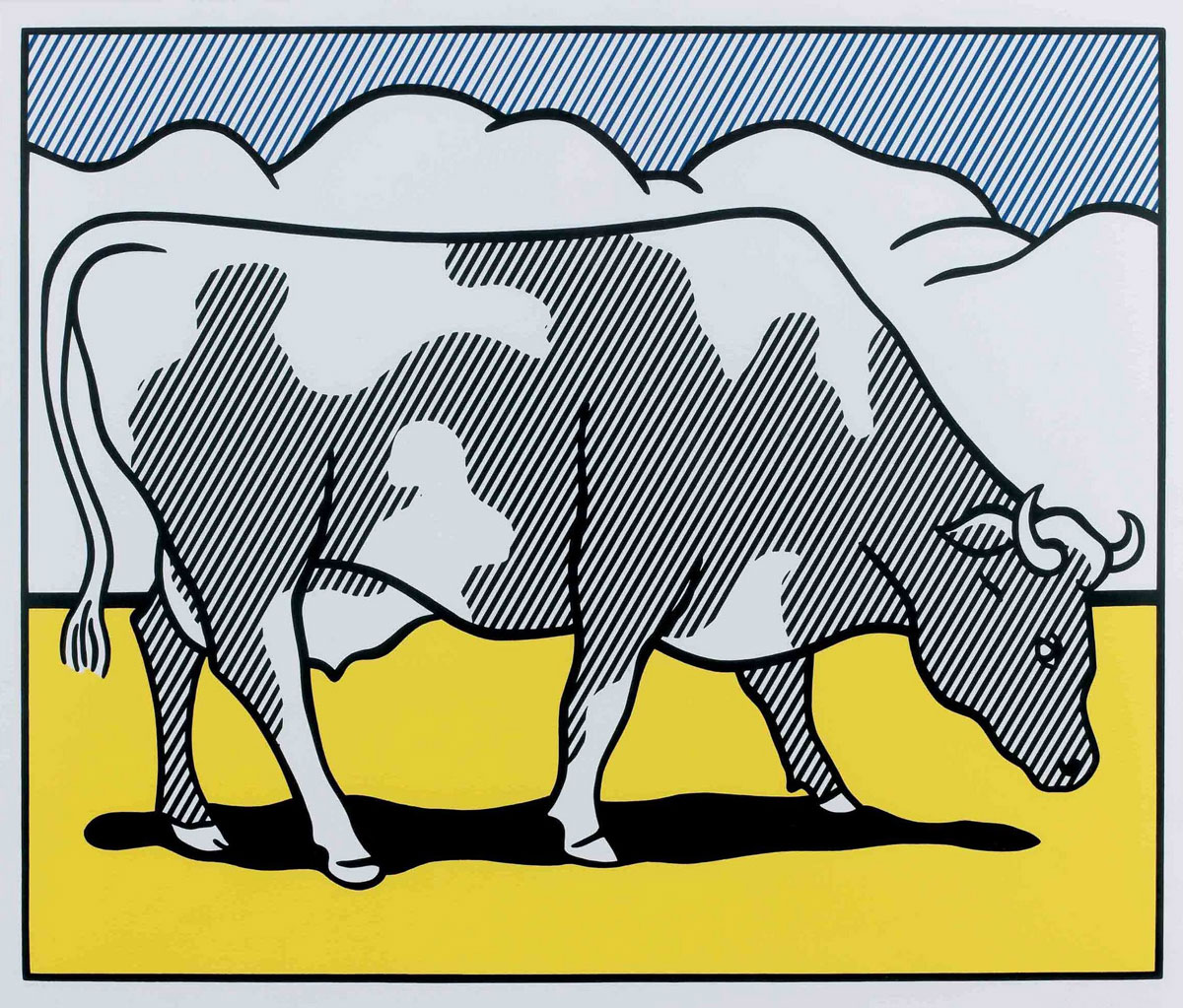 Cow Abstract1, Print d'après Roy Lichtenstein, épreuve en couleur, signé sur papier Arches dans la planche, cachet de l'éditeur numéroté sur 150, encadré avec certificat de l'éditeur, 28x38cm