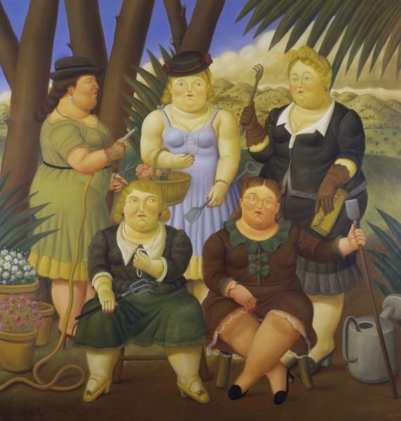 Club de jardinage (1997), Print d'après Fernando Botero, épreuve en couleur, signé sur papier Arches dans la planche, cachet de l'éditeur numéroté sur 150, encadré avec certificat de l'éditeur, 28x38cm