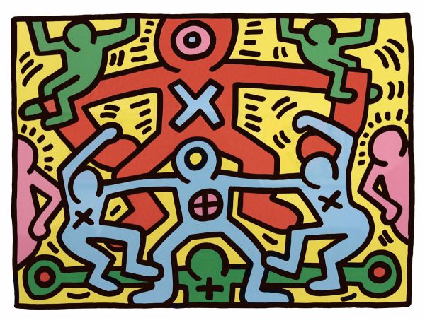 Pyramid, Print, d'après Keith Haring, Épreuve en couleur signée sur papier Arches dans la planche , et cachet de l’éditeur numéroté sur 150, encadré avec certificat de l’éditeur, Dimensions 28x38 cm