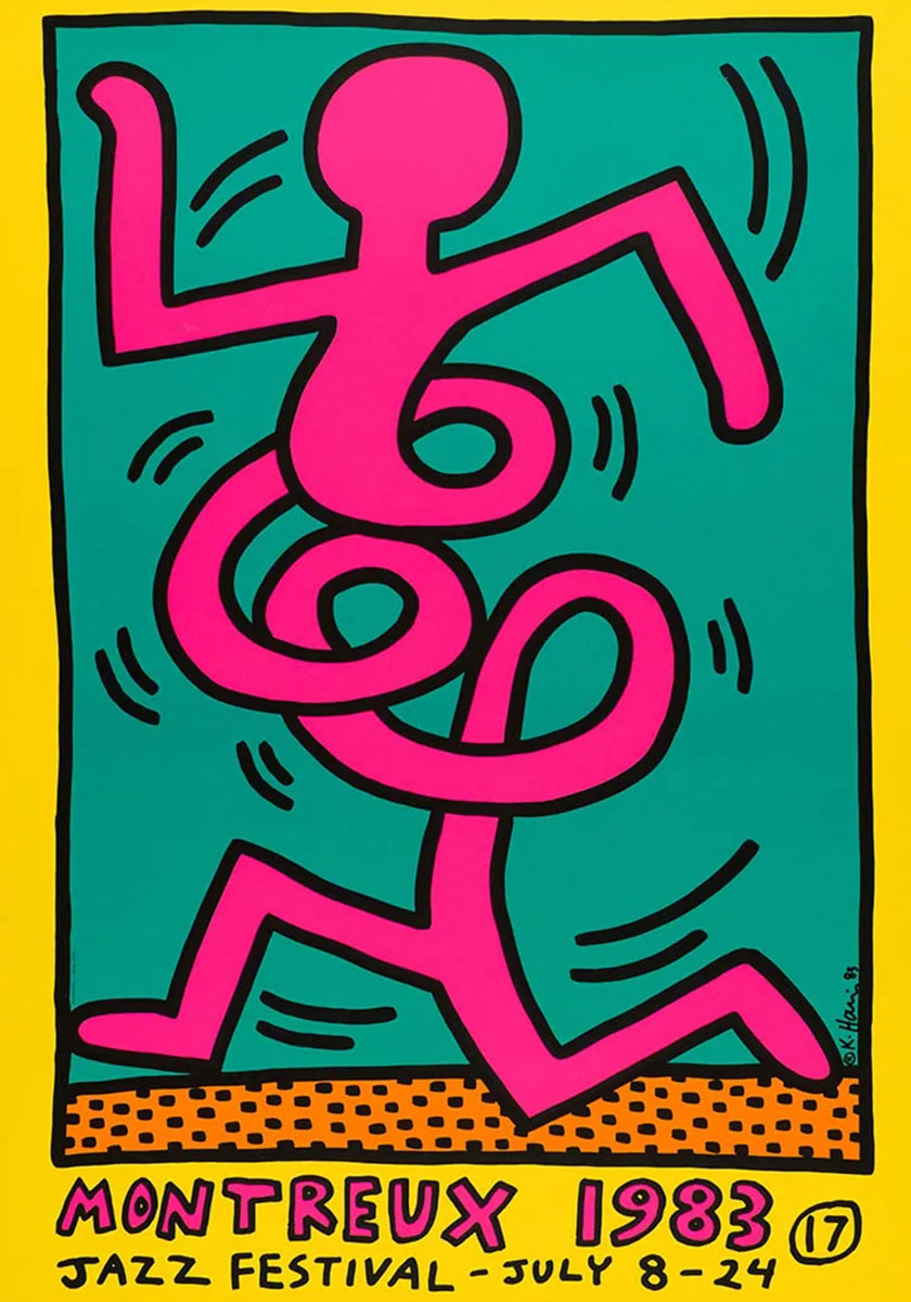 Keith Haring (d'après), Affiche Montreux Bonhomme rose, 1983 