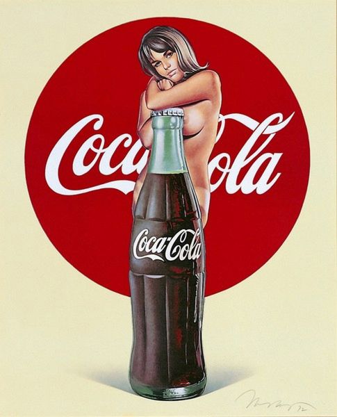 Lola Coca Cola, Print d'après Mel Ramos, épreuve en couleur, signé sur papier Arches dans la planche, cachet de l'éditeur numéroté sur 150, encadré avec certificat de l'éditeur, 28x38cm