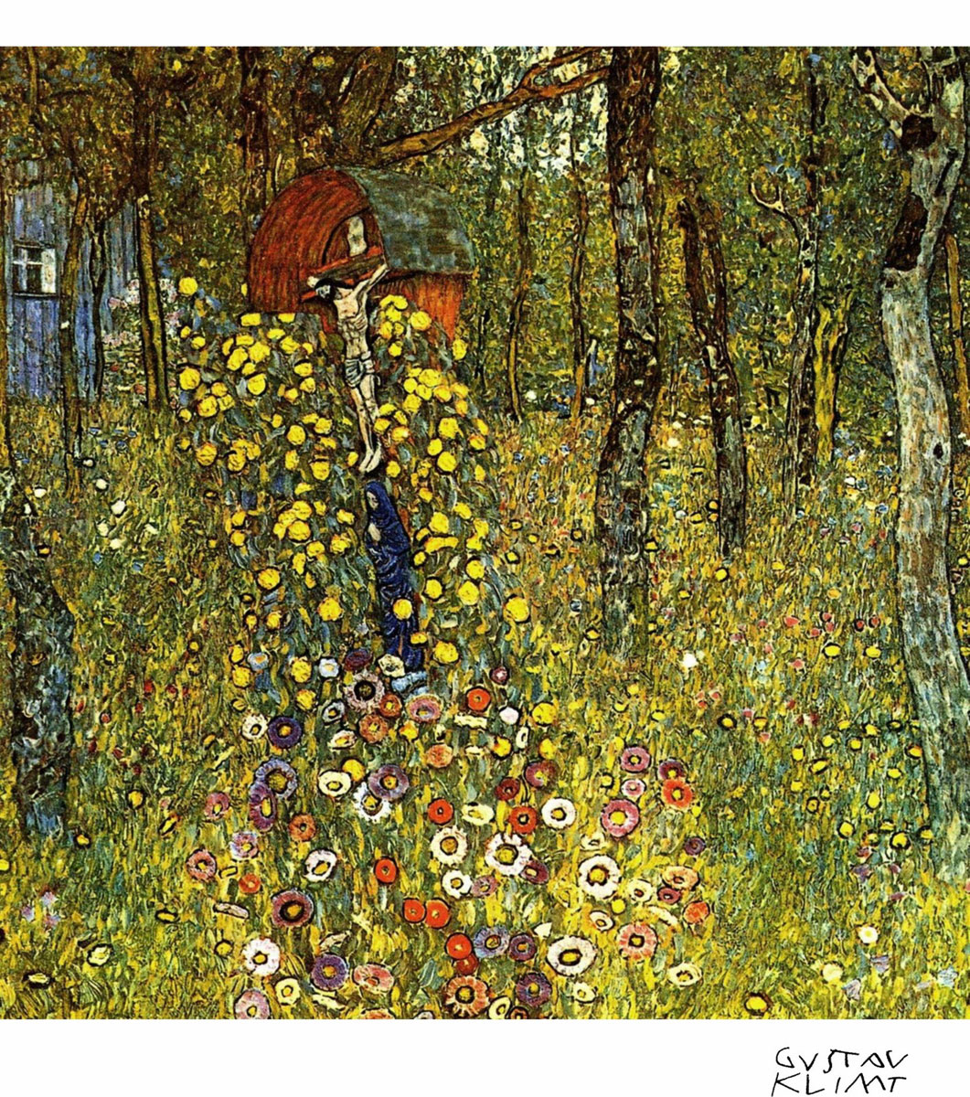 King garden with crucifix (1911), Print, d'après Gustav Klimt, Épreuve en couleur signée sur papier Arches dans la planche, et cachet de l’éditeur numéroté sur 150, encadré avec certificat de l’éditeur, Dimensions 28x38 cm