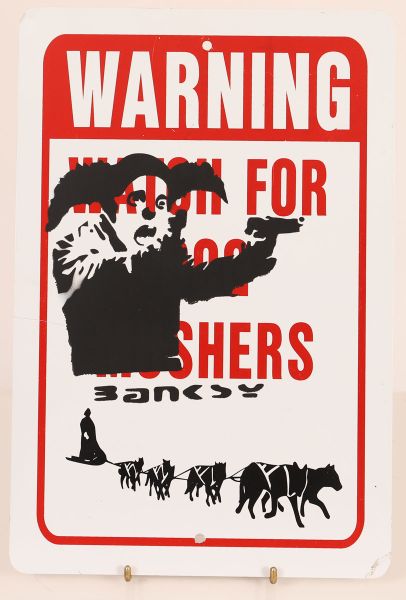 Banksy (after) - Stencil print on road sign - Warning.