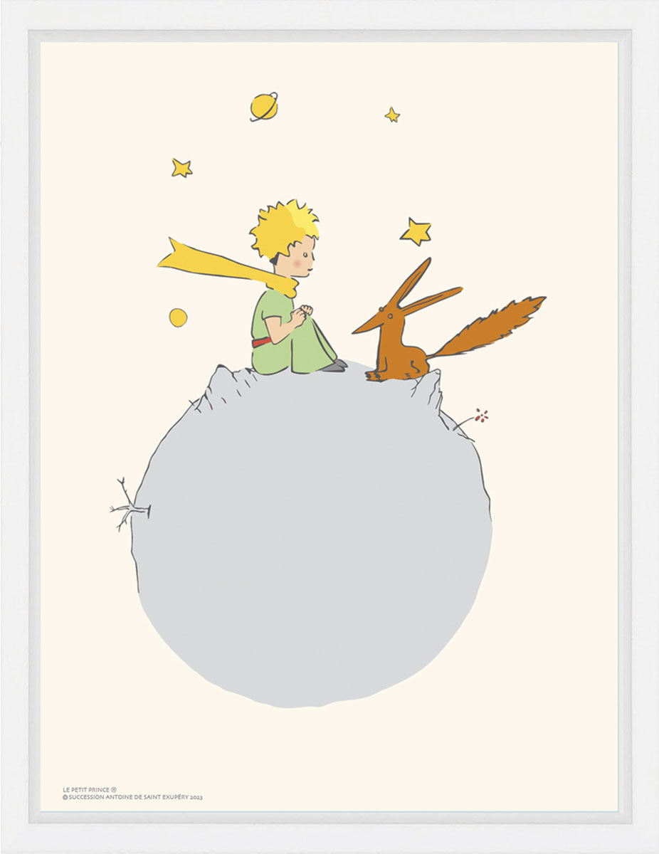 Antoine de Saint-Exupéry - The Little Prince and the fox, Plexi Acrylic Glass print, delivered in an American box, size 60X80cm, delivered framed in a white American box. From the original watercolor of Antoine de Saint-Exupéry for his book 