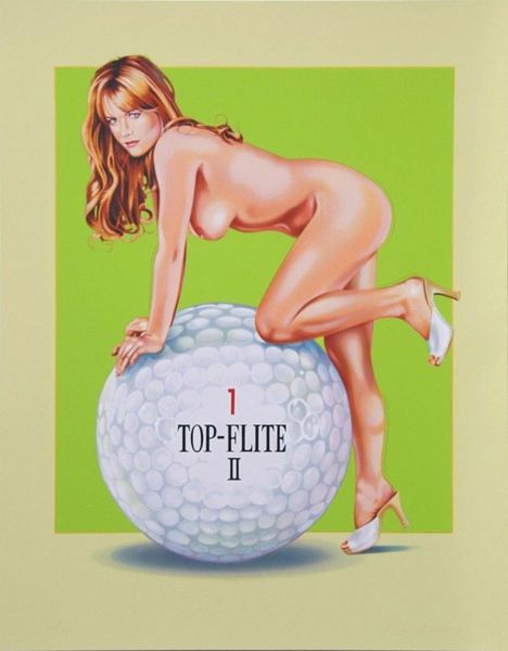 Top Flite, Print after Mel Ramos, color proof, signed on Arches paper in the plate, publisher's stamp numbered on 150, framed with publisher's certificate, 28x38cm