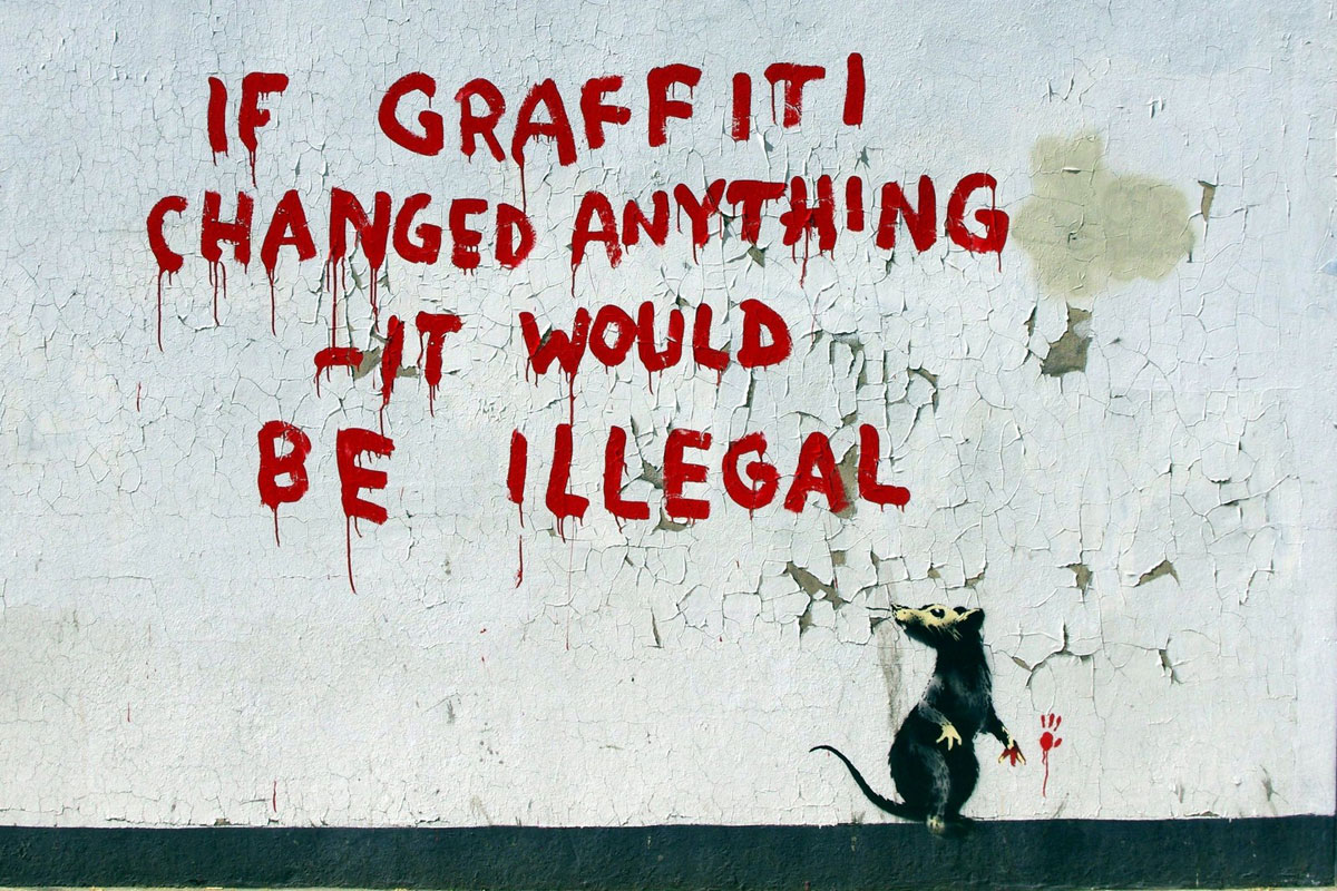 If Graffiti Changed Anything, Print after Banksy, color print, signed on Arches paper in the plate, publisher's stamp numbered on 150, framed with publisher's certificate, 28x38cm