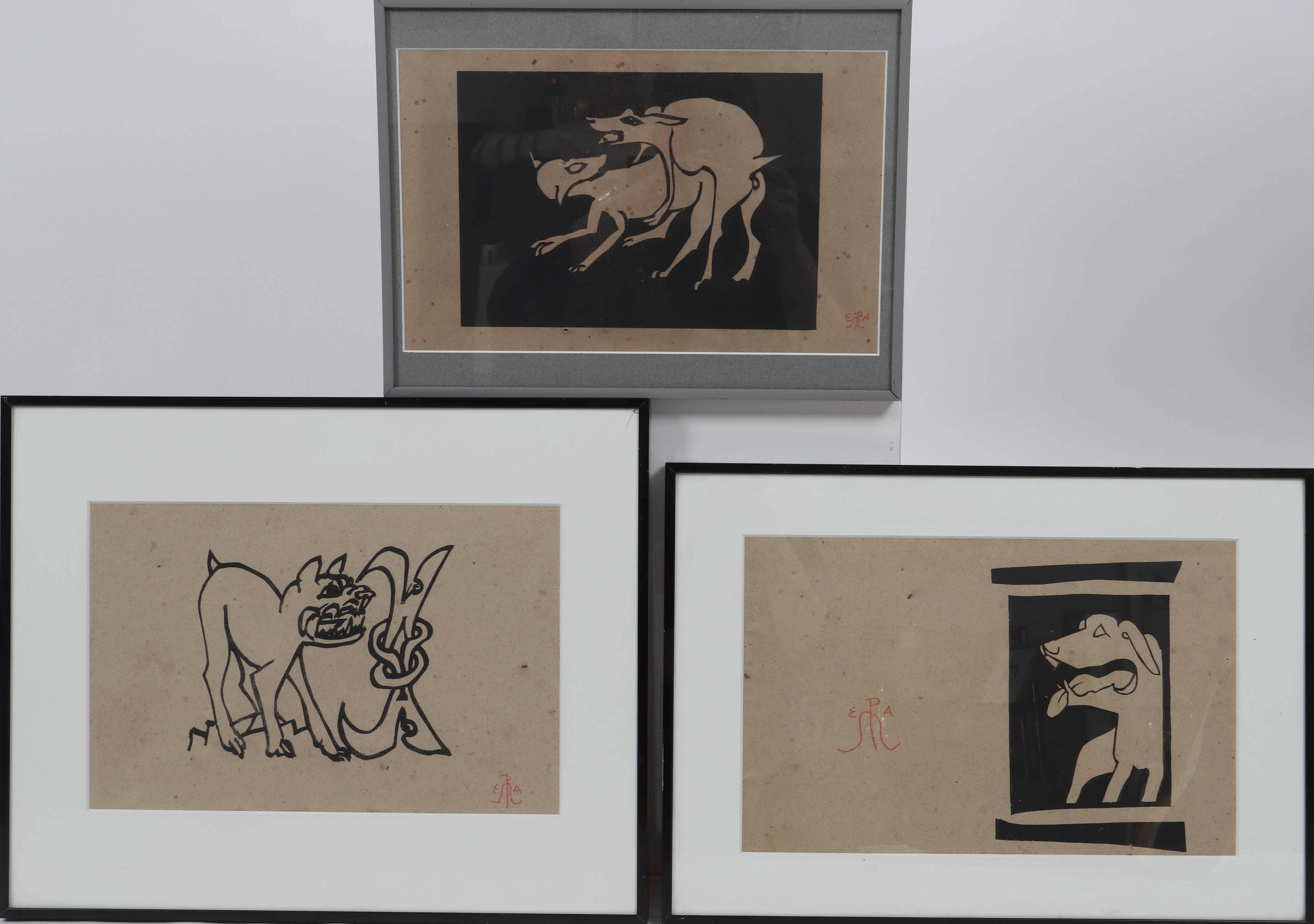 Ensemble de 3 gravures, sujets aux chiens