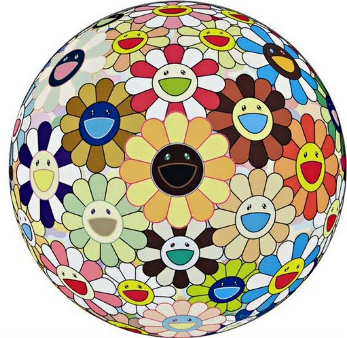 Flower Ball 3D Sunflower (2011), Print d'après Takashi Murakami, épreuve en couleur, signé sur papier Arches dans la planche, cachet de l'éditeur numéroté sur 150, encadré avec certificat de l'éditeur, 28x38cm